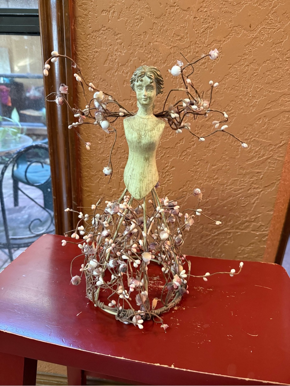 Handcrafted Fairy Statue w Floral Accents